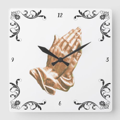 PRAYING HANDS SQUARE WALL CLOCK