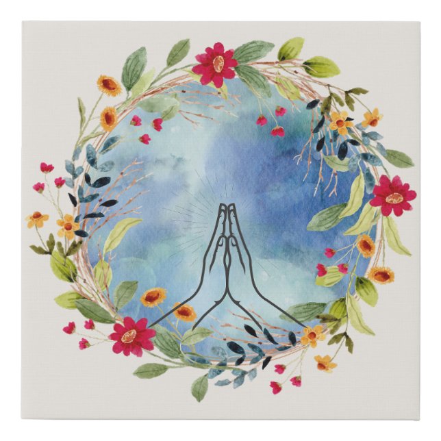 Praying hands watercolor  faux canvas print (Front)