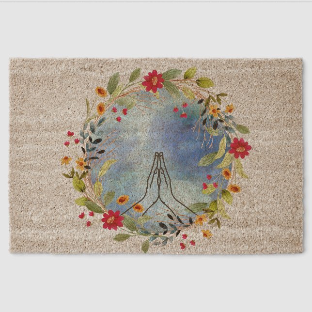 Praying hands watercolor  fiber doormat (Front)