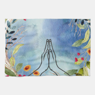 Praying hands watercolor  kitchen towel