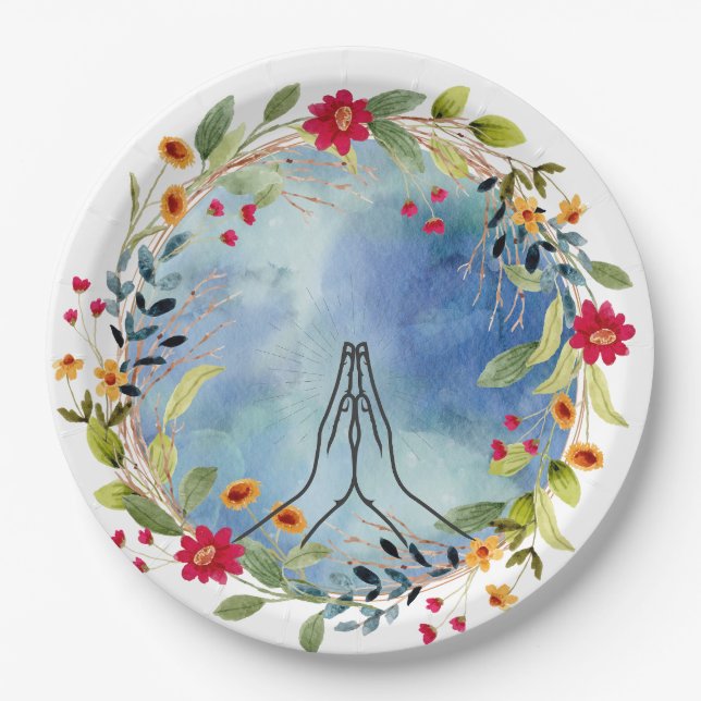 Praying hands watercolor  paper plates (Front)