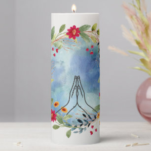 Praying hands watercolor pillar candle