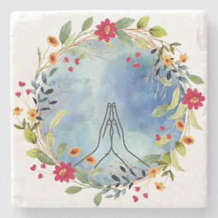 Praying hands watercolor stone coaster