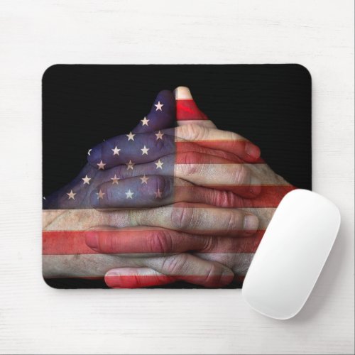 Praying Hands With American Flag Mouse Pad