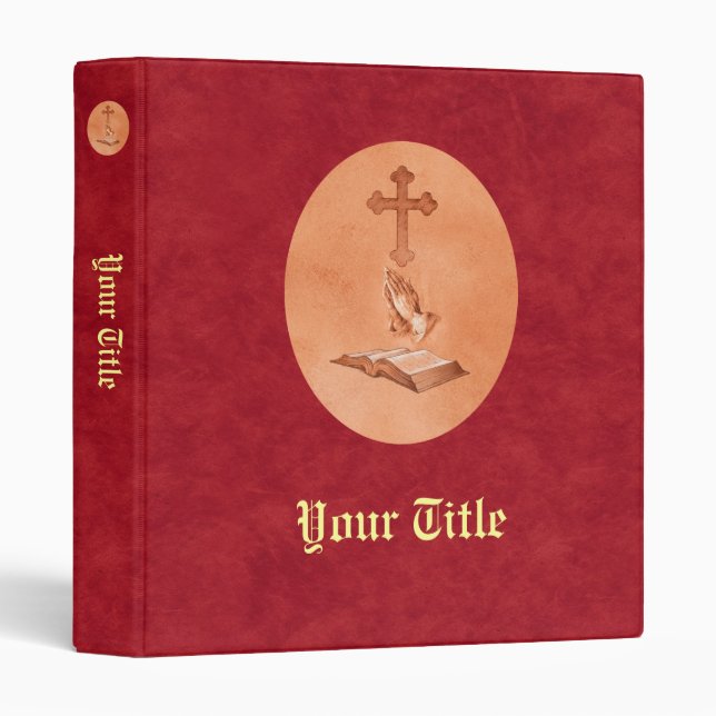 Praying Hands with Cross and Bible 3 Ring Binder (Front/Spine)