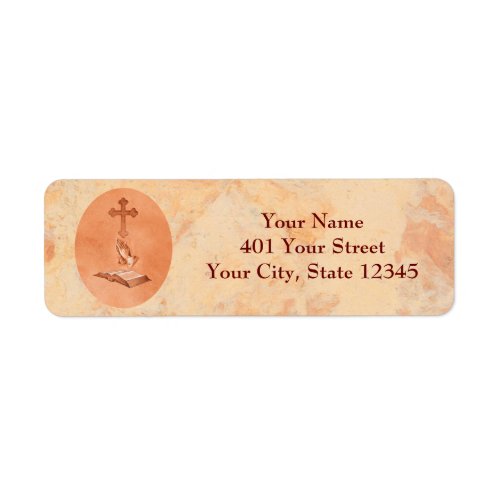 Praying Hands with Cross and Bible Label