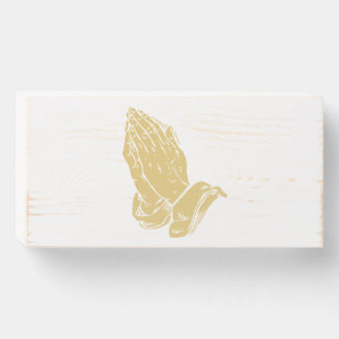 Praying hands wooden box sign