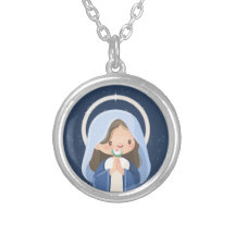 Praying Immaculate Mary Kawaii Art – Dark blue