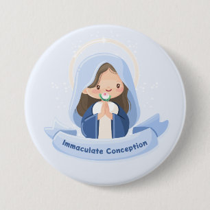 Praying Kawaii Virgin Mary – Soft Blue Sky Button