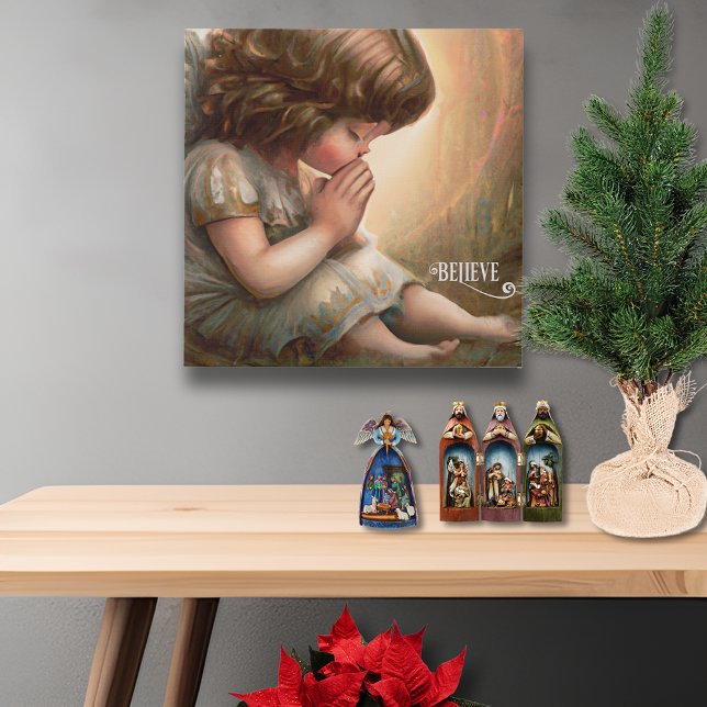 Praying Little Girl Angel Radiant Light Halo Faux Canvas Print (Creator Uploaded)