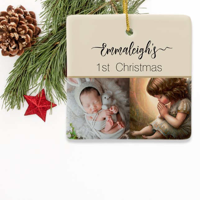 Praying Little Girl Angel Radiant Light Halo Photo Ceramic Ornament (Creator Uploaded)