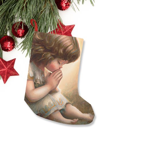 Praying Little Girl Angel Radiant Light Halo Small Christmas Stocking
