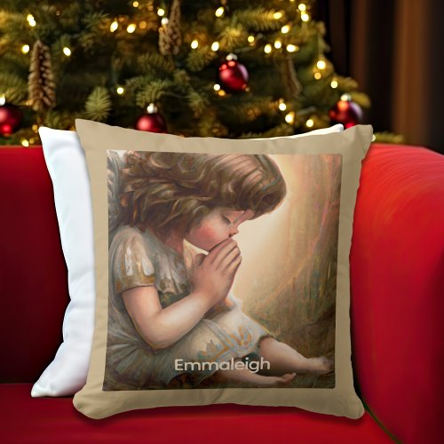 Praying Little Girl Angel Radiant Light Halo Throw Pillow