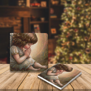 Praying Little Girl Angel Radiant Light Halo Trivet