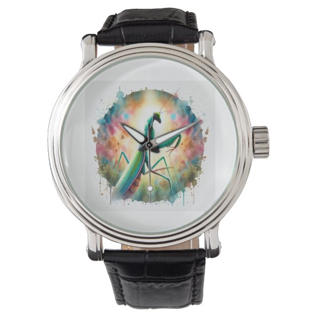 Praying Mantis 080824AREF135 - Watercolor Watch (Front)