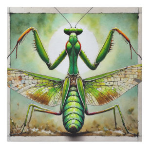Praying Mantis 300924IREF250 - Watercolor Faux Canvas Print