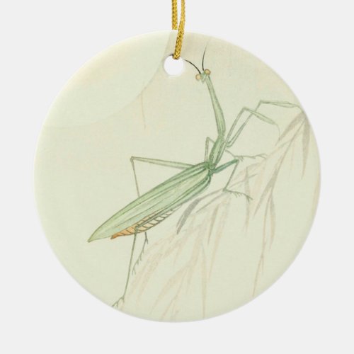 Praying Mantis And Full Moon By Ohara Koson Ceramic Ornament