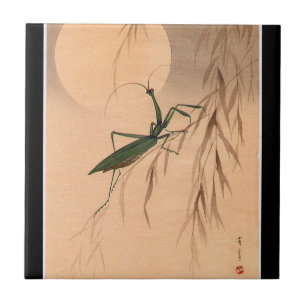 Praying Mantis and the Moon Japanese Art c. 1800s Tile