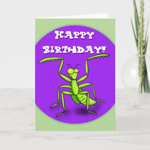 Praying mantis cartoon birthday card card