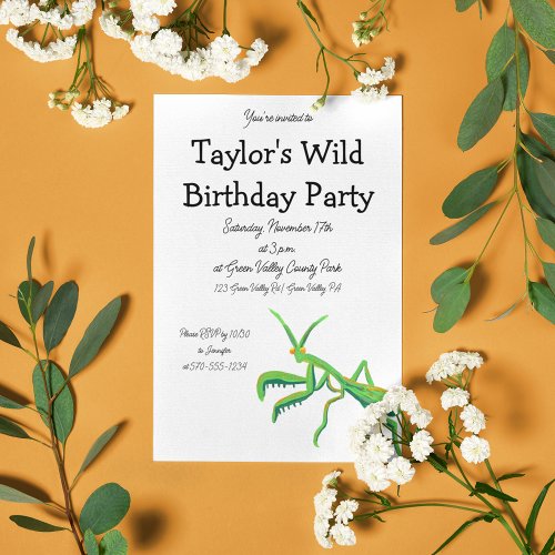 Praying Mantis in Bright Green Custom Invitation