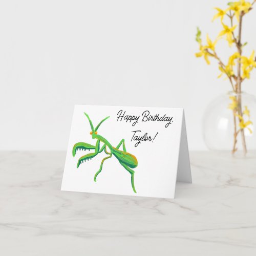 Praying Mantis in Bright Green Personalized Card