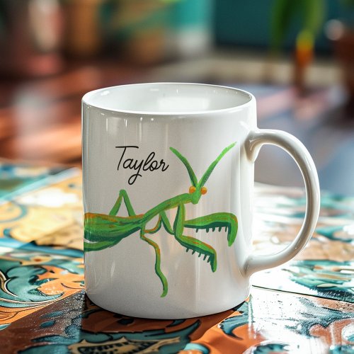 Praying Mantis in Bright Green Personalized Coffee Mug