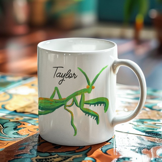 Praying Mantis in Bright Green Personalized Coffee Mug (Creator Uploaded)