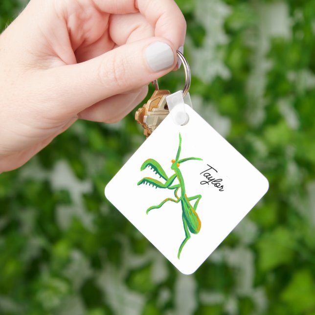 Praying Mantis in Bright Green Personalized Keychain (Hand)