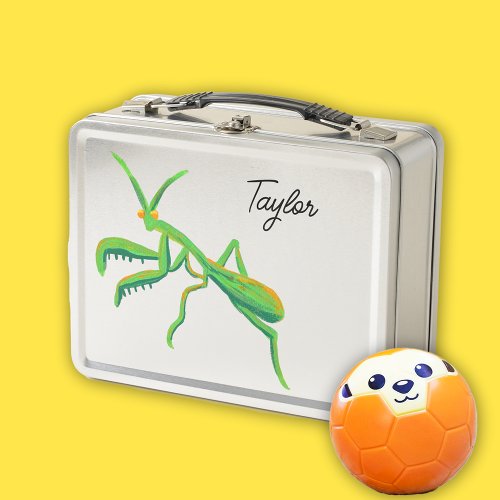 Praying Mantis in Bright Green Personalized Metal Lunch Box