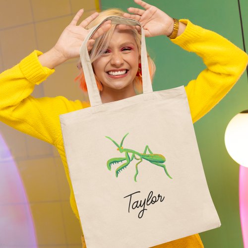 Praying Mantis in Bright Green Personalized Tote Bag