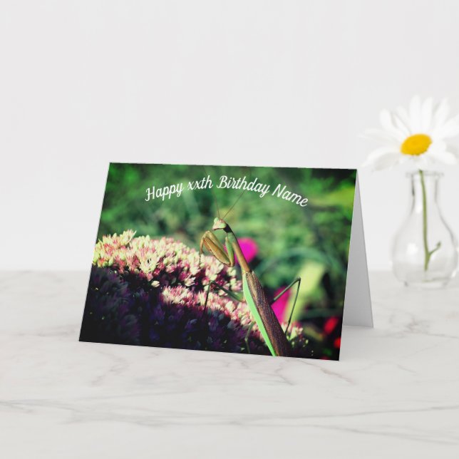 Praying Mantis Nature Personalized Birthday  Card (Small Plant)