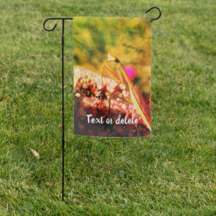 Praying Mantis On Sedum Flower Abstract Grunge  Garden Flag