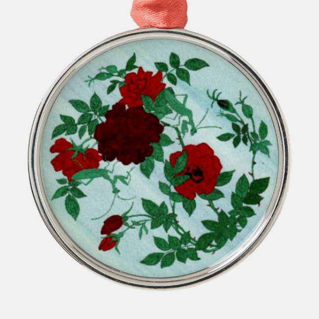 Praying Mantis & Red Roses Ornament (Front)