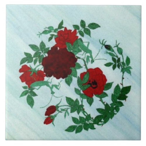 Praying Mantis  Red Roses Tile