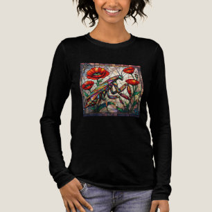 Praying mantis stained glass vibrant poppy flower Tri-Blend shirt
