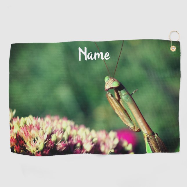 Praying Mantis Up Close Personalized Golf Towel (Horizontal)