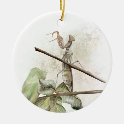 Praying Mantis watercolor Ceramic Ornament