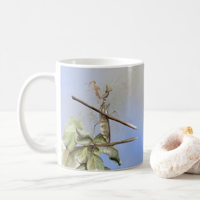 Praying Mantis watercolor  Coffee Mug (With Donut)