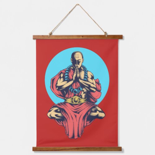 Praying Monk on Red Hanging Tapestry