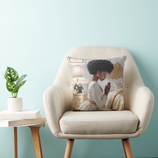 Praying Mother in Gold and White Pillow (Chair)