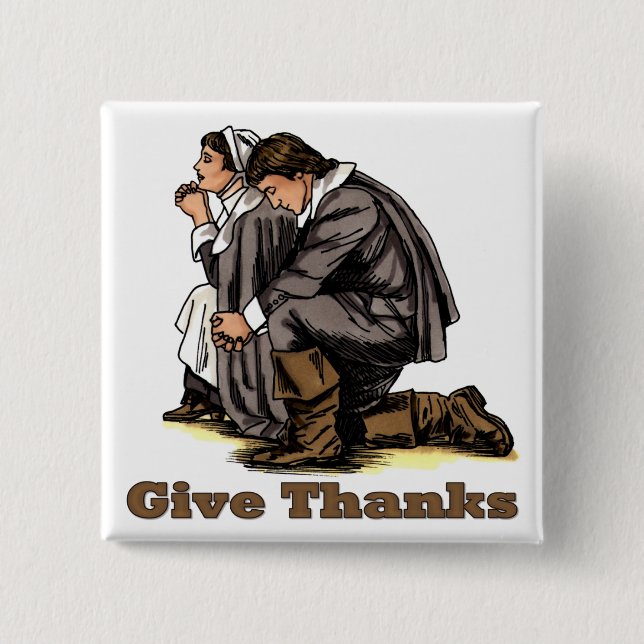 Praying Pilgrims Pinback Button (Front)