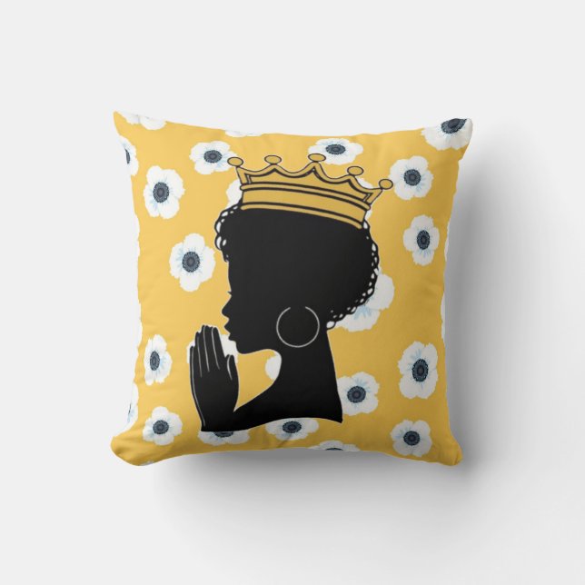 Praying Queen Square Throw Pillow (Front)