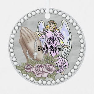 Praying Rosary Angel Metal Ornament