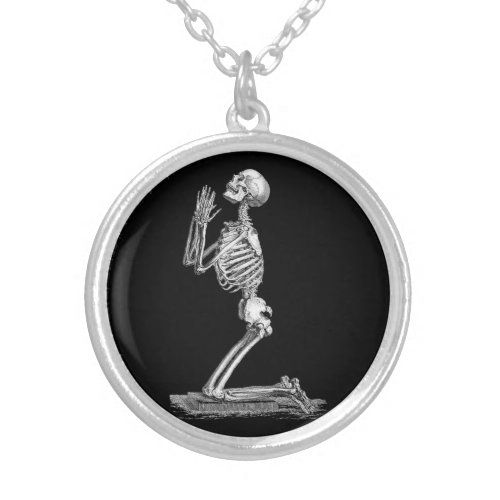 Praying Skeleton Anatomy Goth Silver Plated Necklace