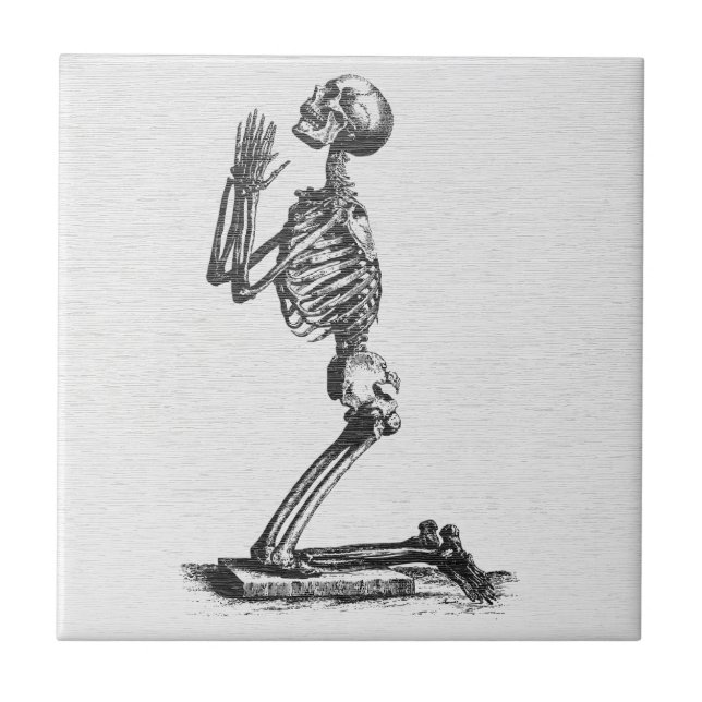 Praying Skeleton - Vintage Anatomical Art Ceramic Tile (Front)