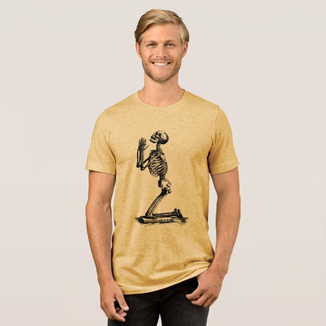 Praying Skeleton Vintage Tri-Blend Shirt (Front Full)