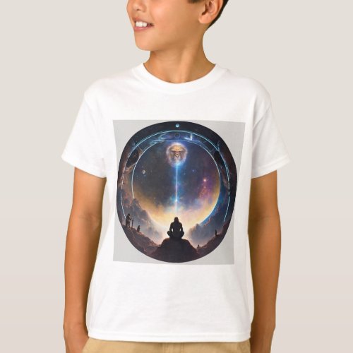 Praying to Human God in Space in Circle Image  T_Shirt
