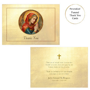 Praying Virgin Mary Roman Catholic Funeral Thank You Card