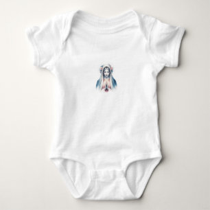 Praying Virgin Mary Watercolor – Blue & Pink Moder Baby Bodysuit