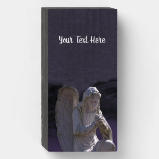 Praying White Stone Christian Angel Statue Purple Wooden Box Sign